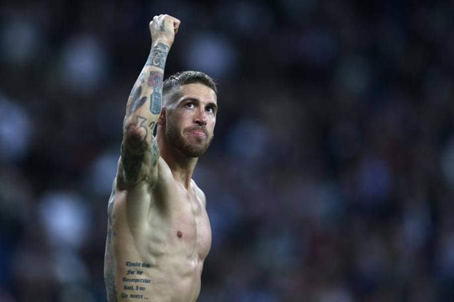 La gioia di Sergio Ramos: il Real a Kiev punter a vincere la 13esima Champions League della storia del club. 